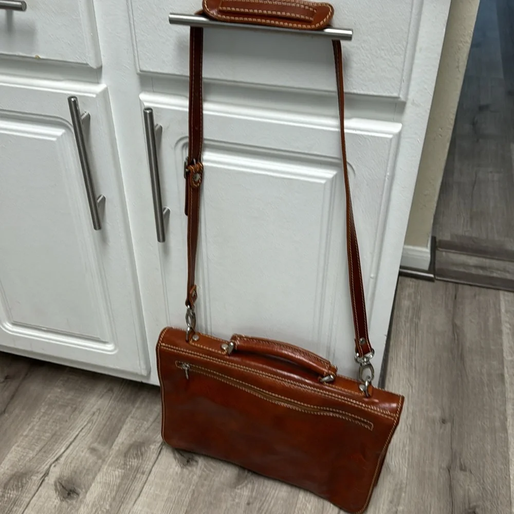 Manufactus Full Grain CalfSkin Italian Leather Slim Briefcase Brown Luxury